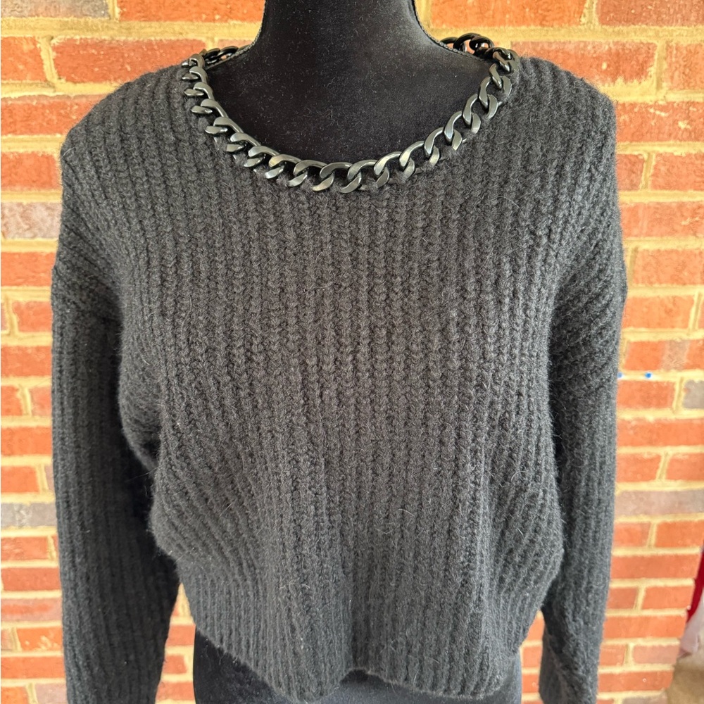 Zara Black Textured Sweater with Chain Accent